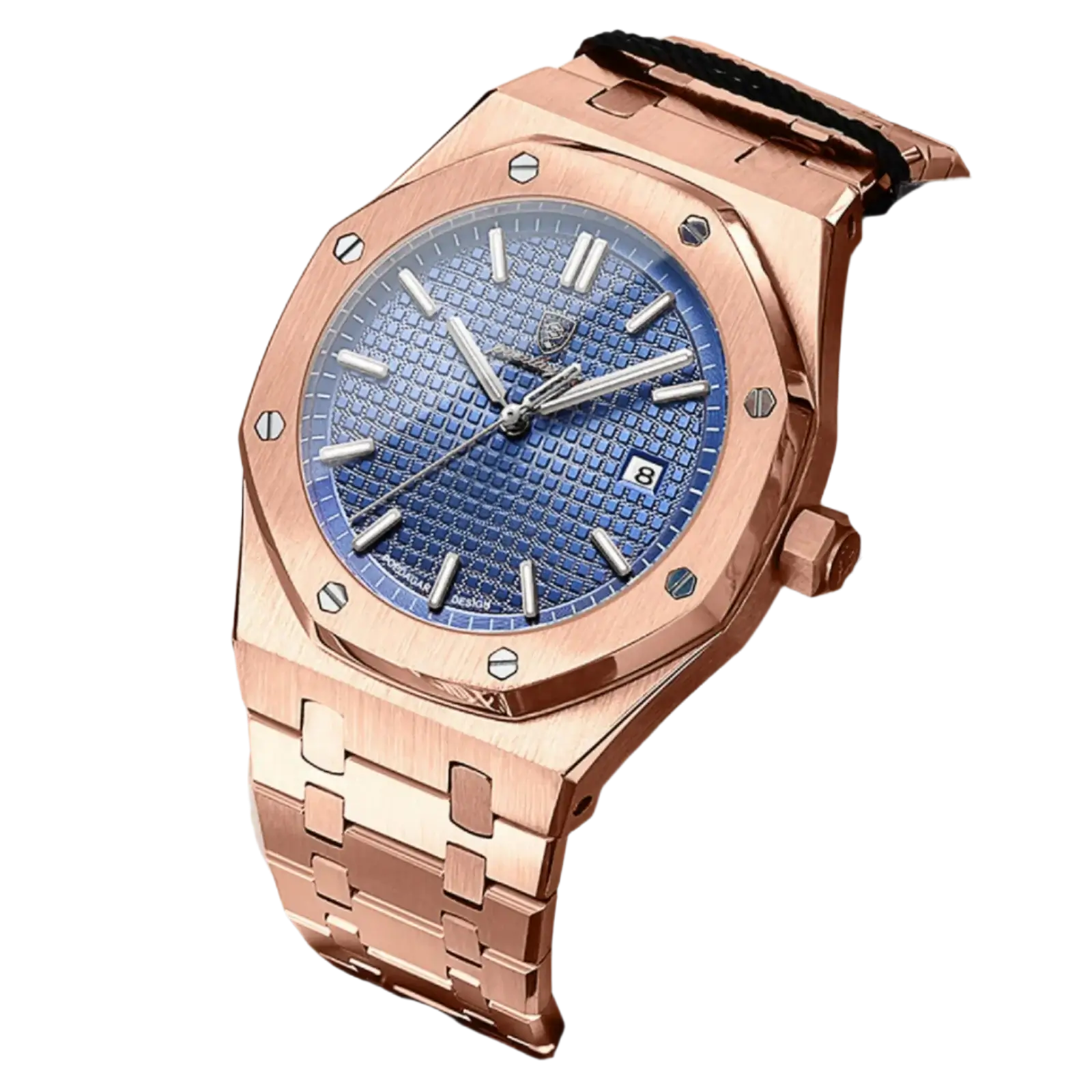 Poedagar 610 Luxury Waterproof Men's Watch with blue dial and rose gold case, stylish and elegant design.