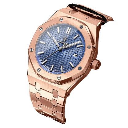 Poedagar 610 Luxury Waterproof Men's Watch with blue dial and rose gold case, stylish and elegant design.