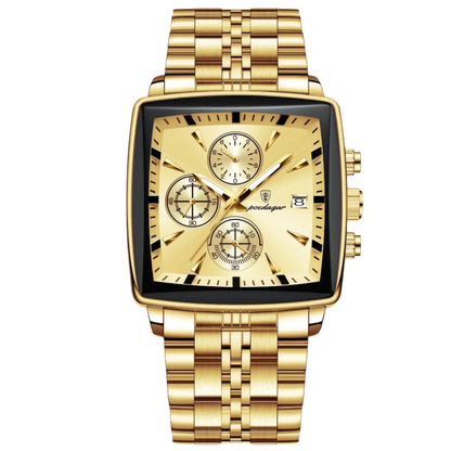 Poedagar 866 luxury waterproof men's watch with gold finish, chronograph features, and elegant design.