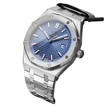 Poedagar 610 luxury waterproof men watch with blue dial and stainless steel band