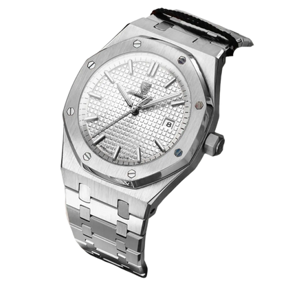 Poedagar 610 Luxury Waterproof Men's Watch with silver stainless steel band and textured dial.